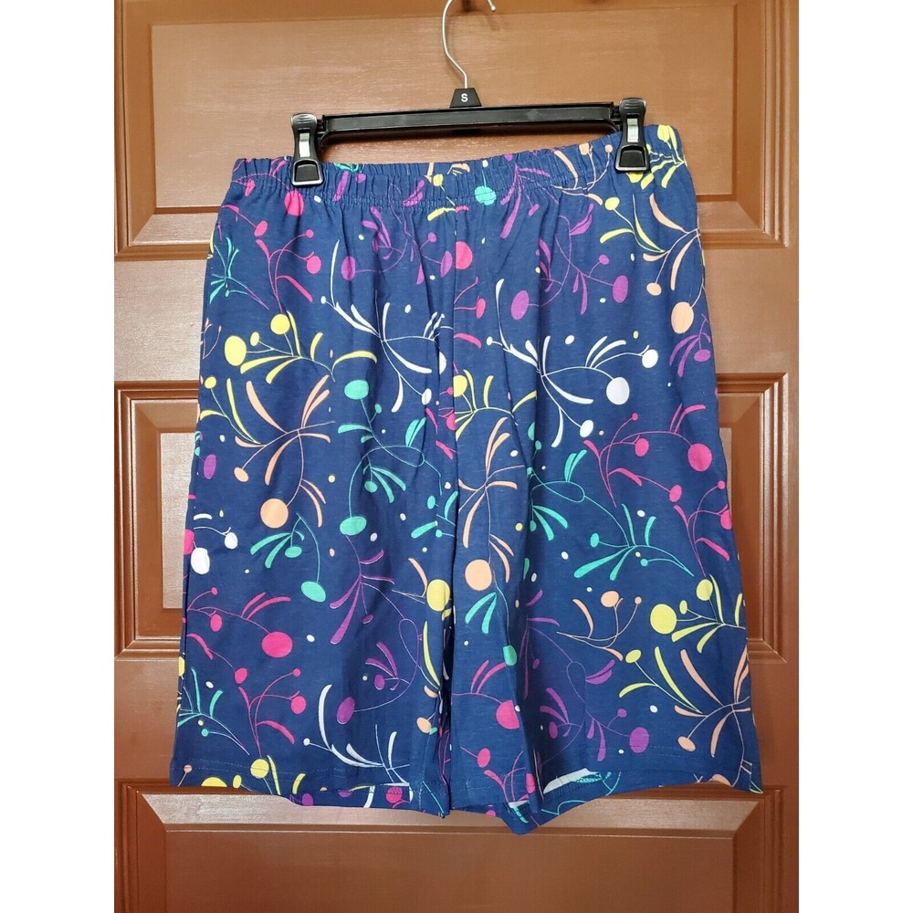 Easy Essentials Blue And Multi-Color Cotton Shorts With Pockets Size Lar…